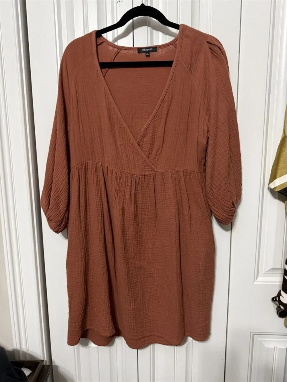 Madewell Dress Medium Crisscross Style Puff Sleeve Terracotta